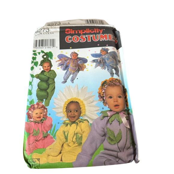 Simplicity 8273 Toddlers Baby Costumes Pea Pod Daisy Pansy Rose Fairies 1 2 3 4 - Picture 1 of 3